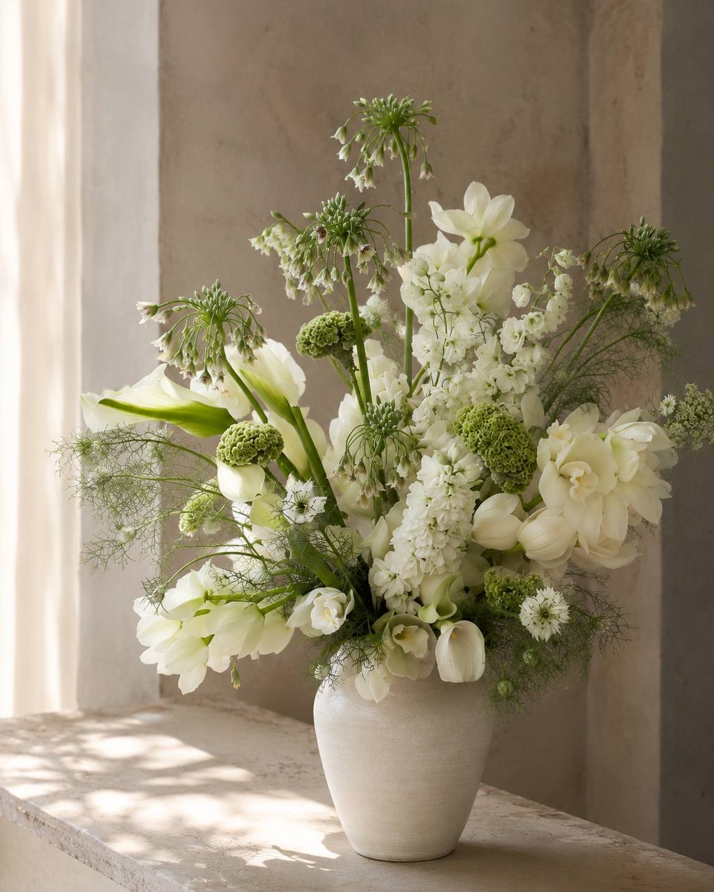 White and green botanical bouquet by Mimosova Atelier
